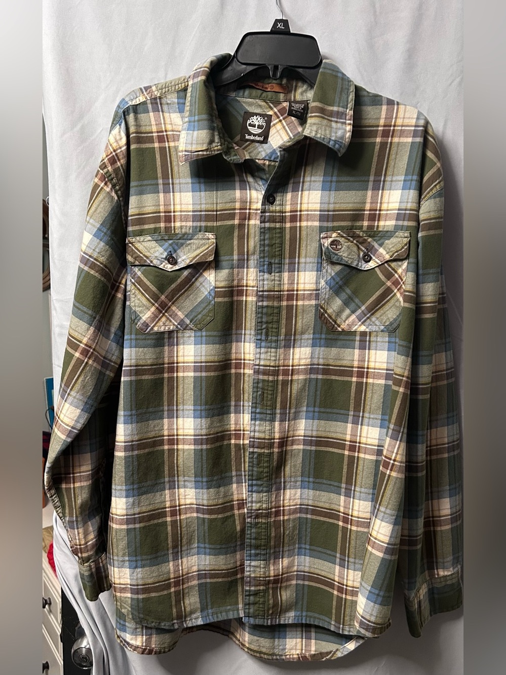 Timberland Green, Blue & Cream Plaid Button-Up Shirt